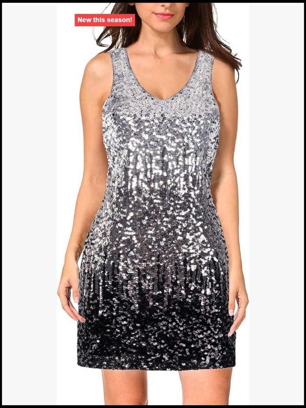 Sequin Glitter V-Neck Sleeveless Party Dress Bodycon Tank Dress